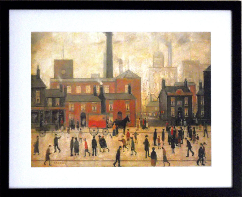L S Lowry AUTHENTIC Art Print - Coming Home From The Mill - Satin Black Frame with White Mount and Textured Image