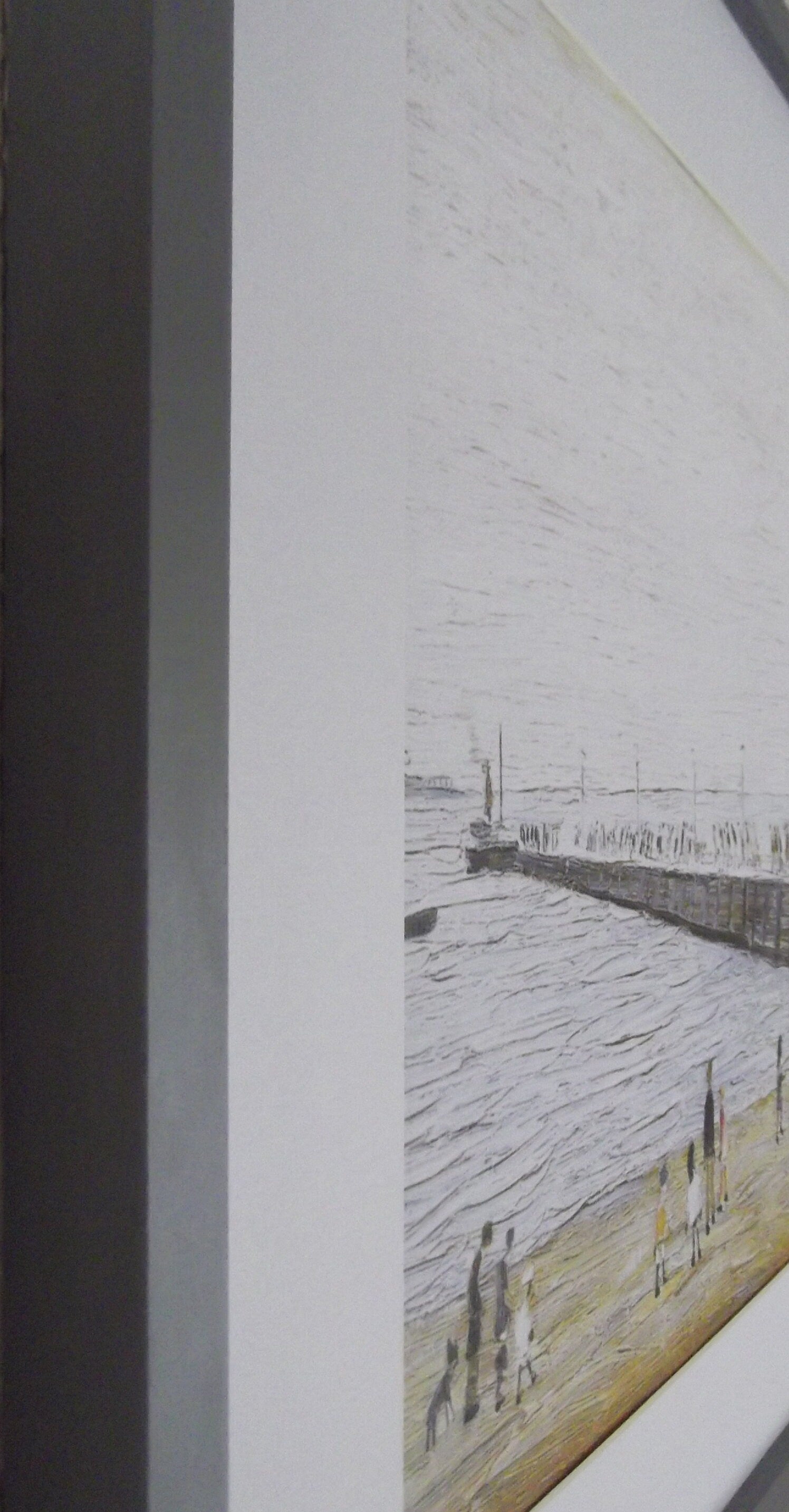 L S Lowry Print - Jetty At Knott End - Grey Frame with Mount and Textured Image