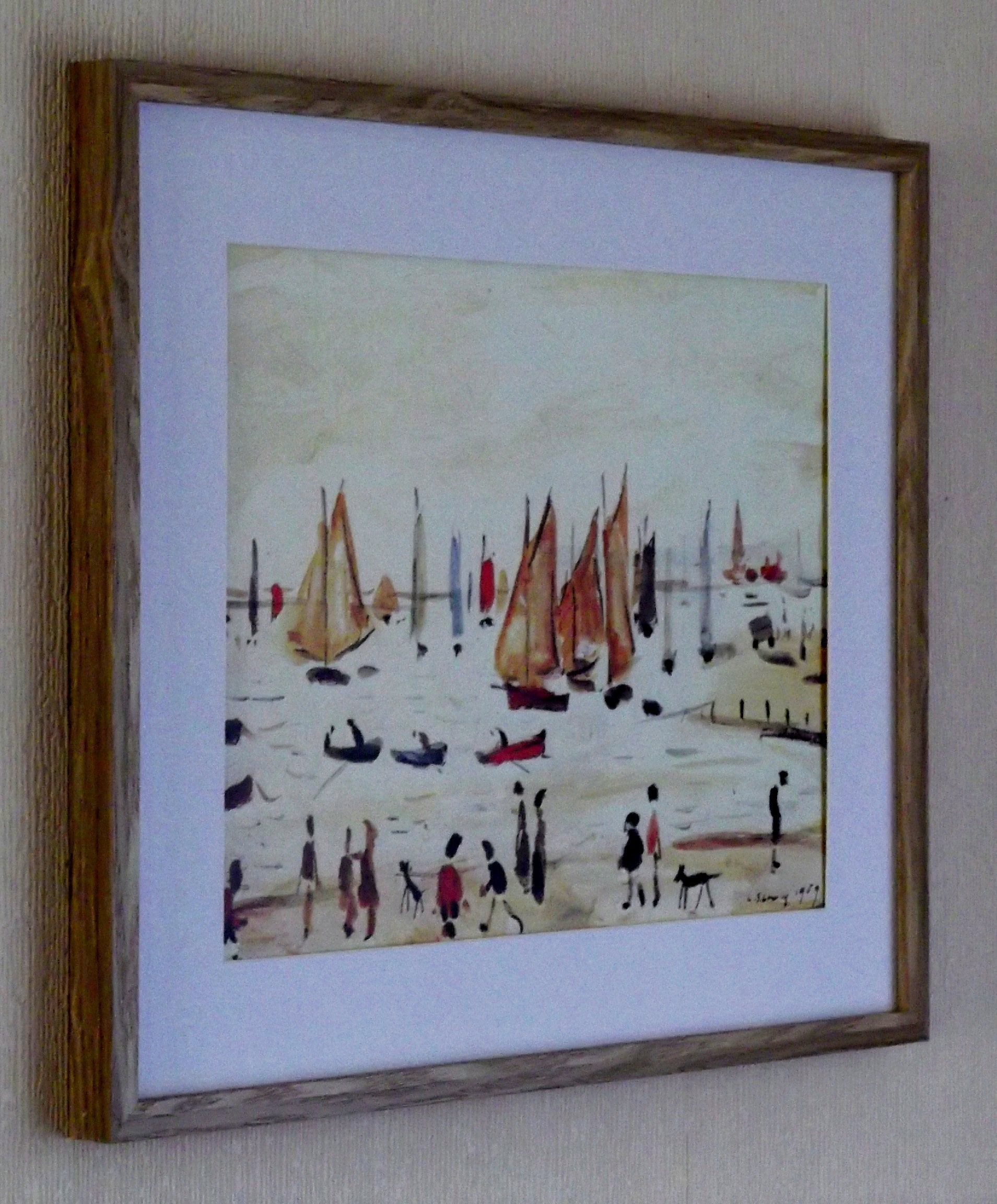 L S Lowry - Yachts 1959 – Oak Finish frame with Mount and Textured Image
