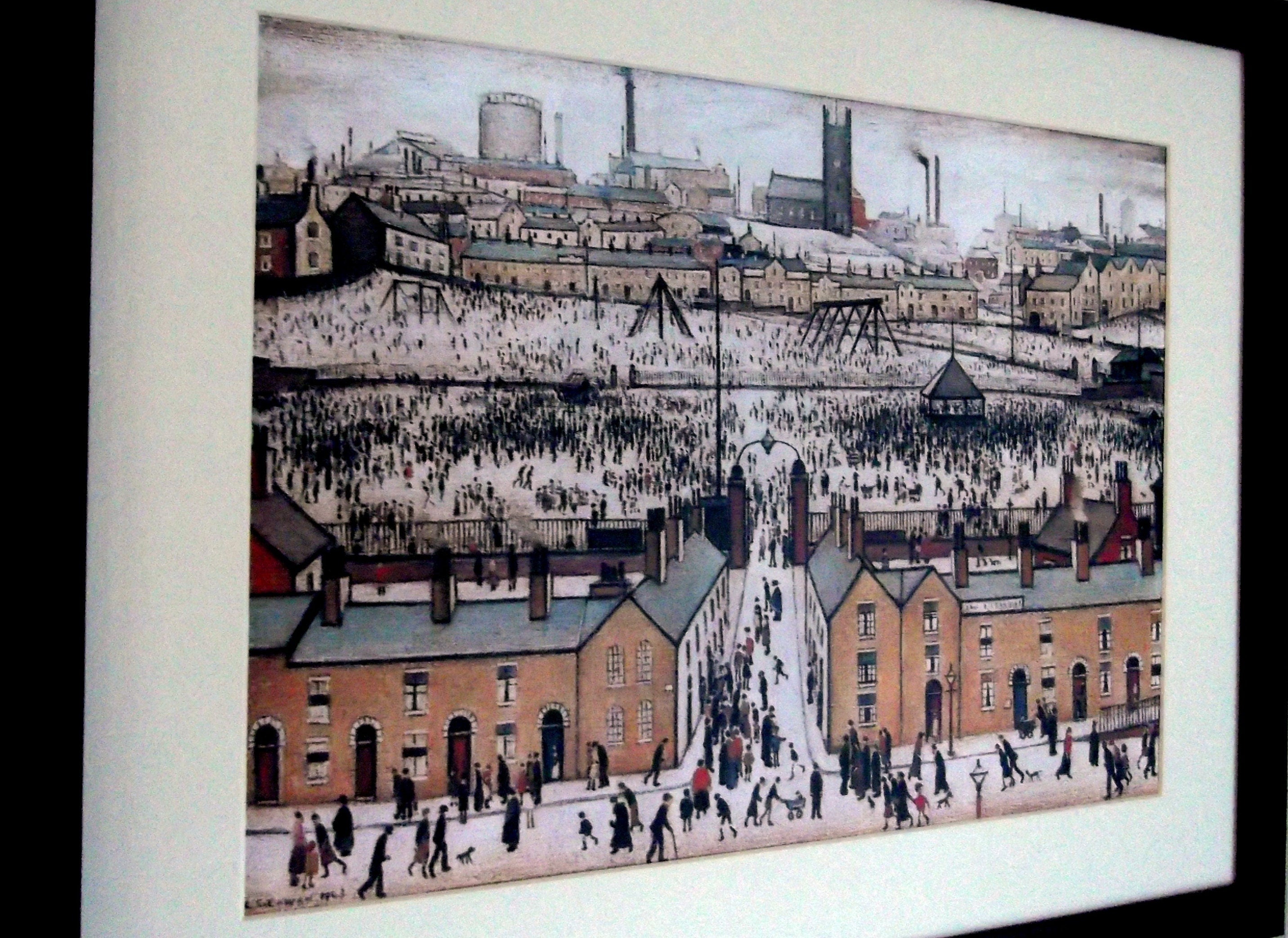 L S Lowry Print - Britain at Play - Black Frame with Mount and Textured Image