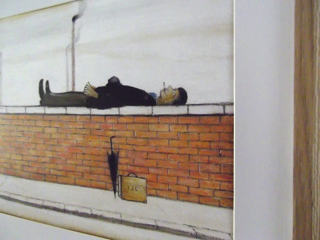 L S Lowry Print – Man Lying on Wall - Oak Finish Frame with Mount and Textured Image