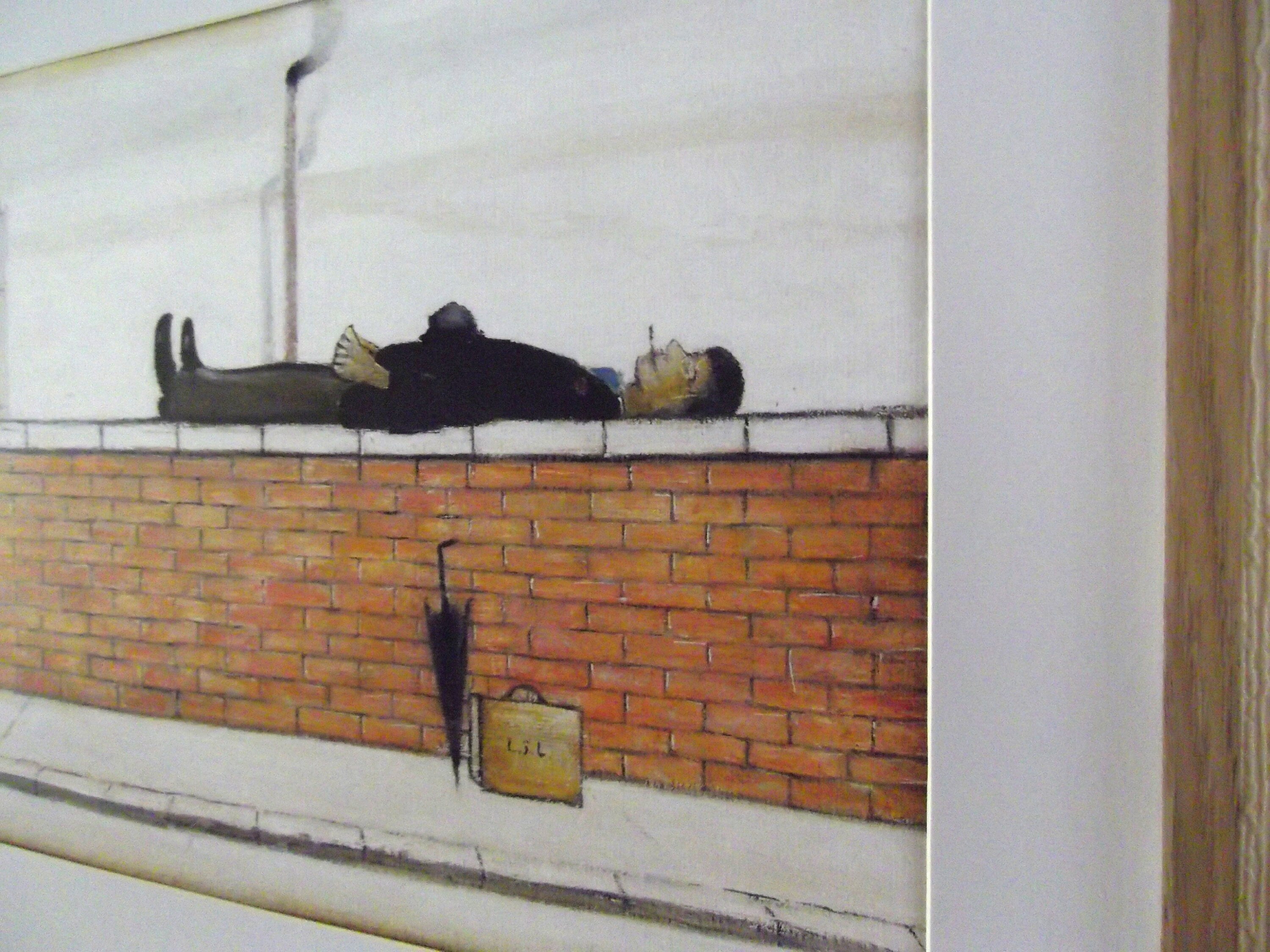 L S Lowry Print – Man Lying on Wall - Oak Finish Frame with Mount and Textured Image