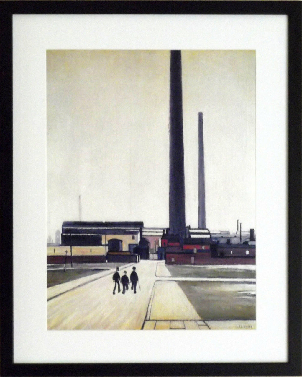 L S Lowry Art Print: Factory at Widnes, Black Frame
