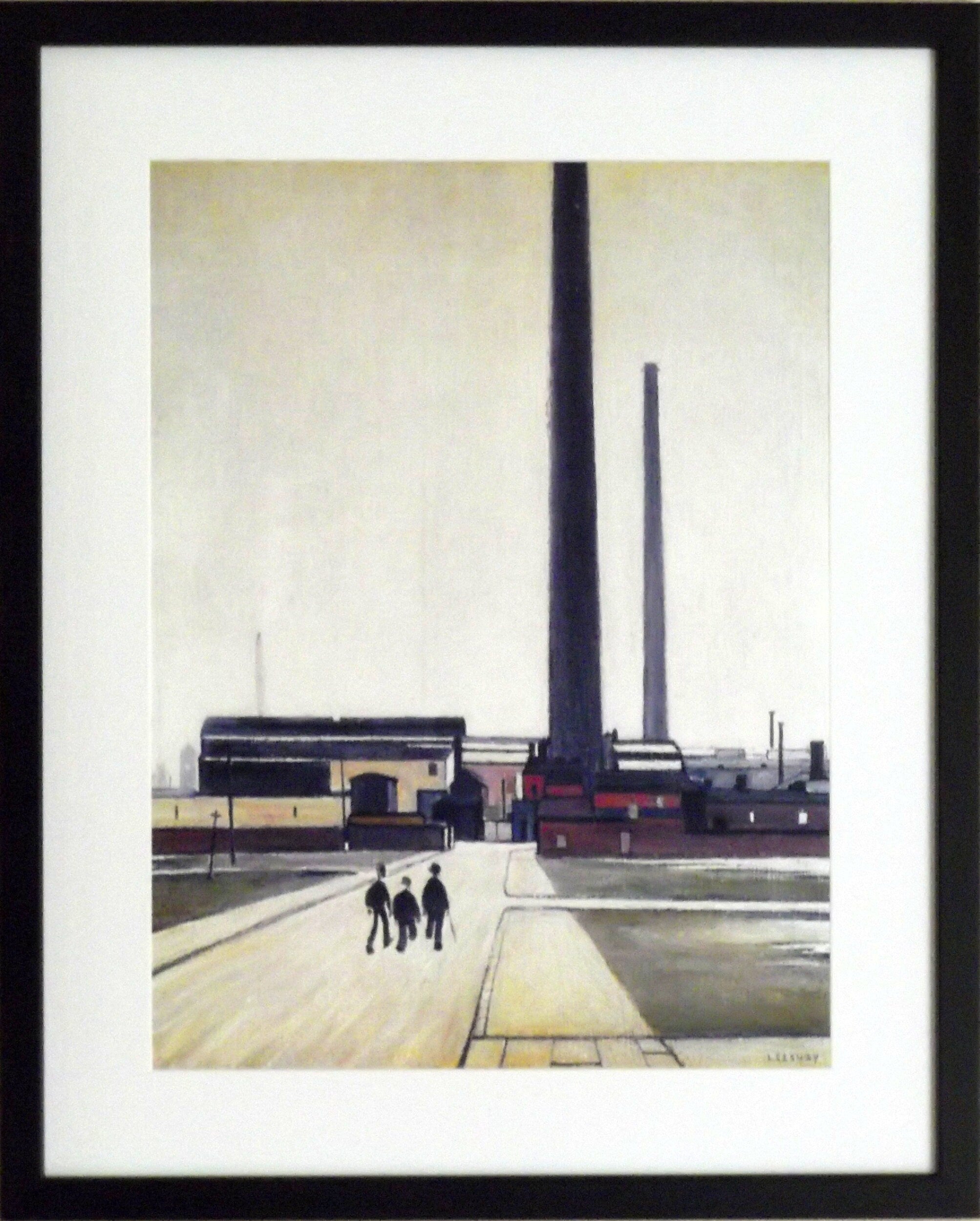 L S Lowry Art Print: Factory at Widnes, Black Frame