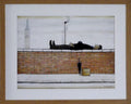 L S Lowry Print - Man Lying on a Wall - Oak Finish Frame with DOUBLE Mount and Textured Image