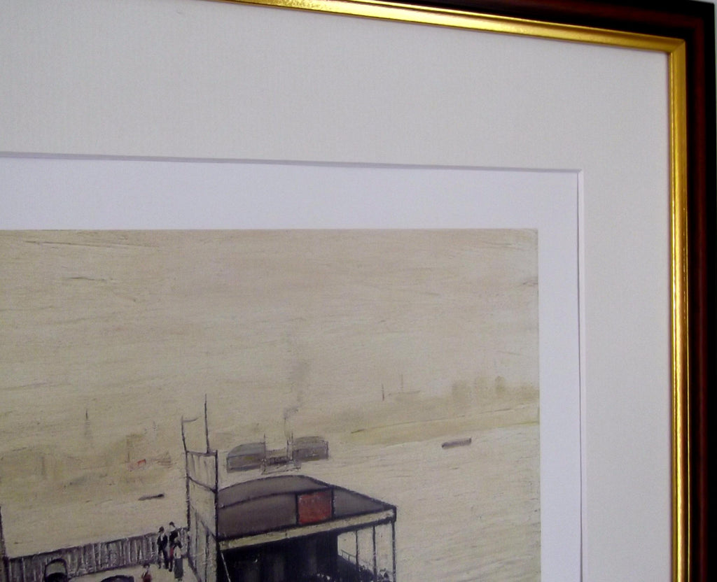 L S Lowry Print - Floating Bridge Southampton - Walnut Finish Frame with Mount and Textured Image