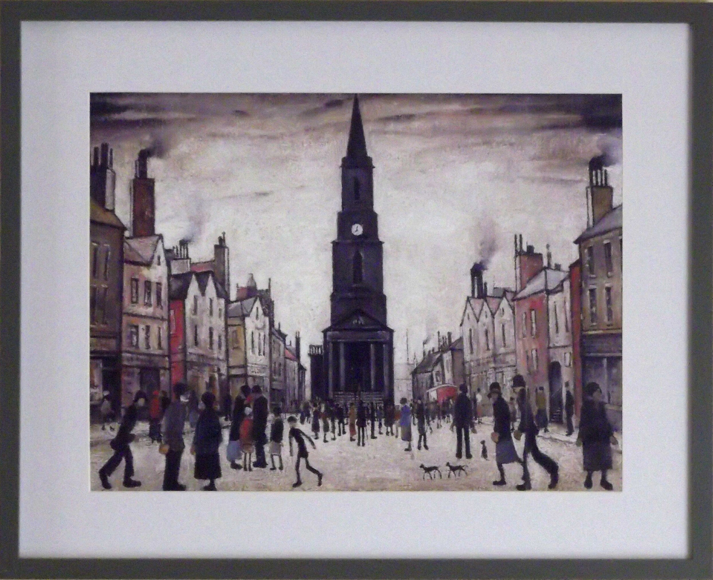 L S Lowry AUTHENTIC Art Print - Berwick upon Tweed - Satin Grey Frame with White mount and Textured Image