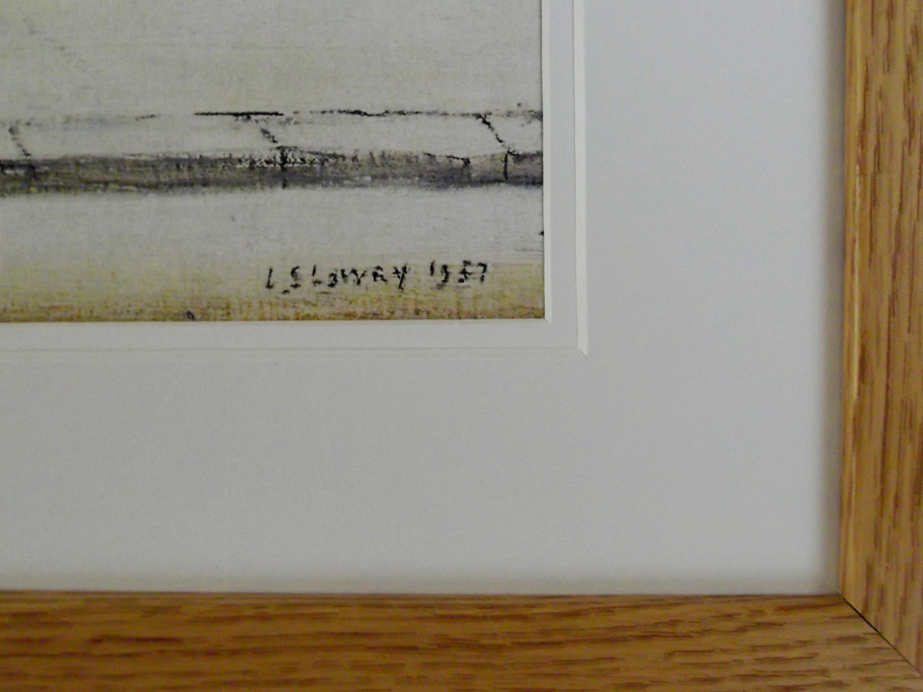 L S Lowry Print - Man Lying on a Wall - Oak Finish Frame with DOUBLE Mount and Textured Image