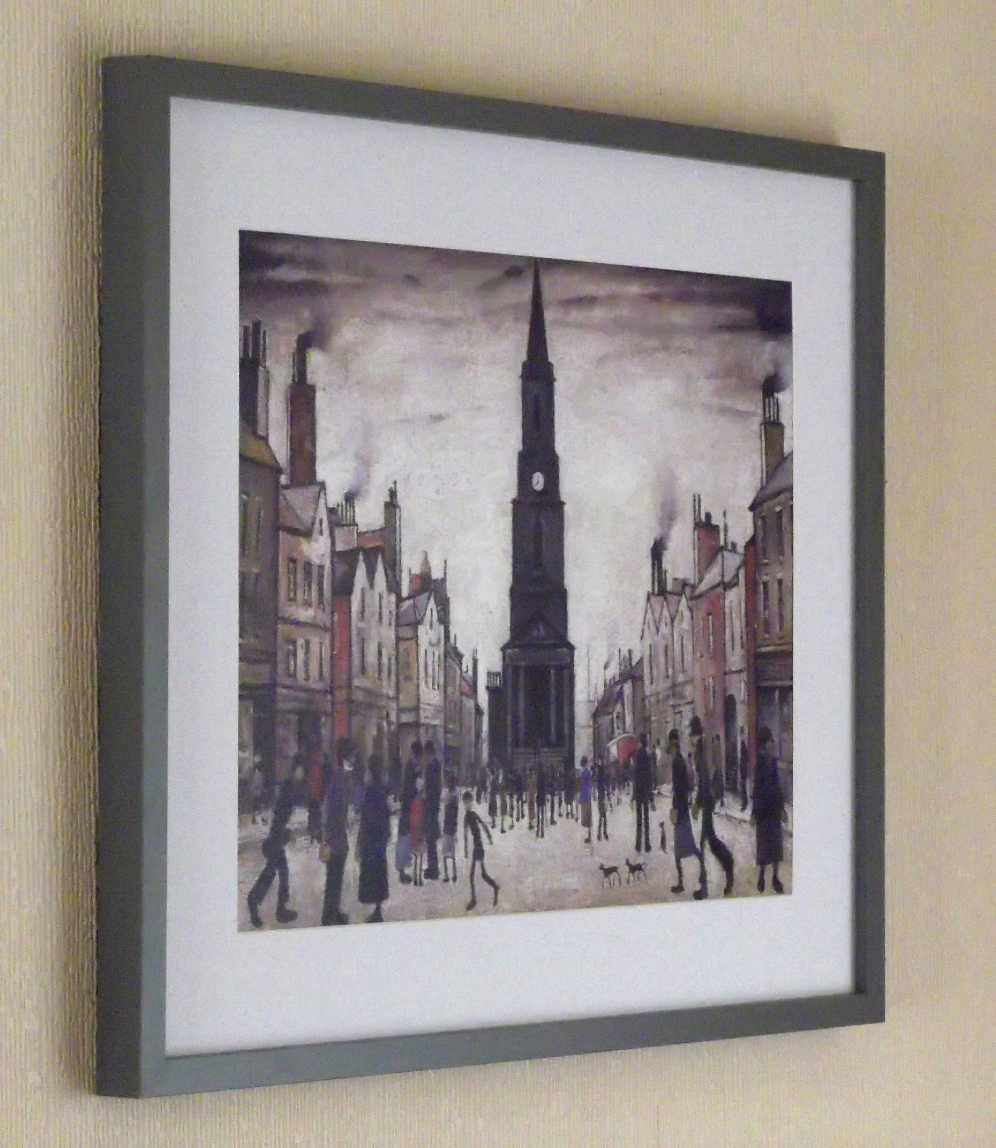 L S Lowry AUTHENTIC Art Print - Berwick upon Tweed - Satin Grey Frame with White mount and Textured Image