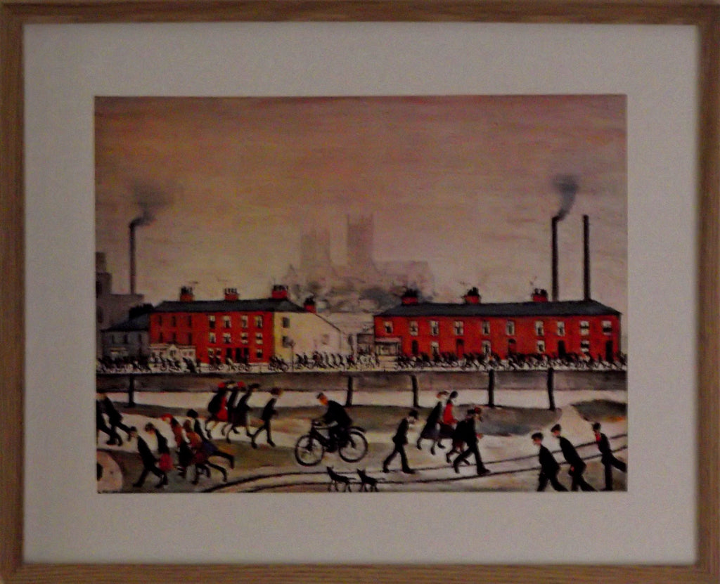 L S Lowry Print - LINCOLN - Oak Finish Frame with Mount and Textured Image