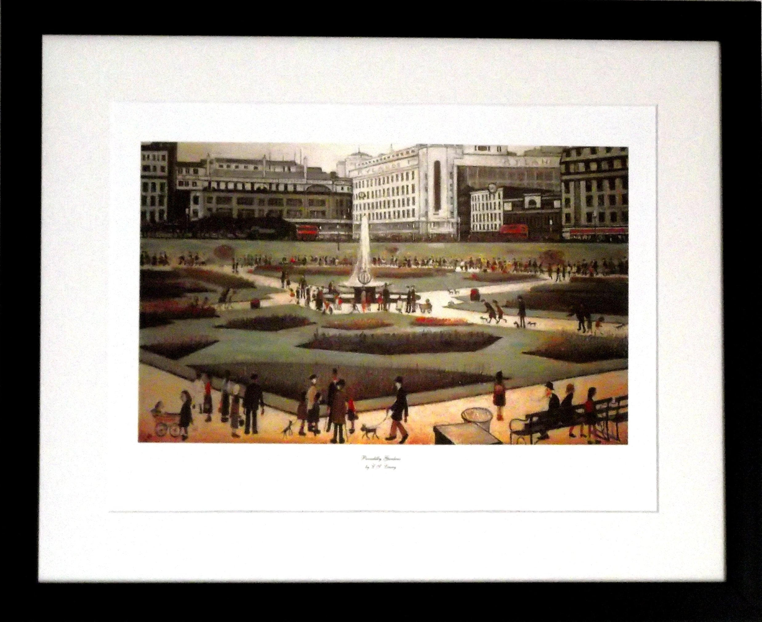 L S Lowry AUTHENTIC Art Print - Piccadilly Gardens - Satin Black Frame with White Mount and Textured Image