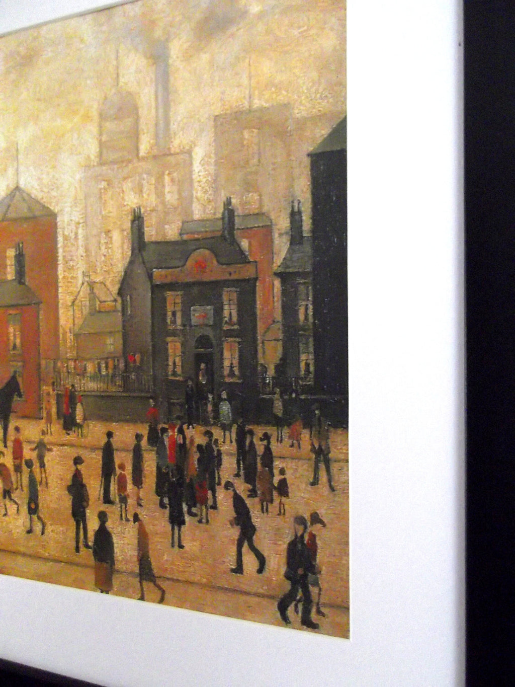 L S Lowry AUTHENTIC Art Print - Coming Home From The Mill - Satin Black Frame with White Mount and Textured Image