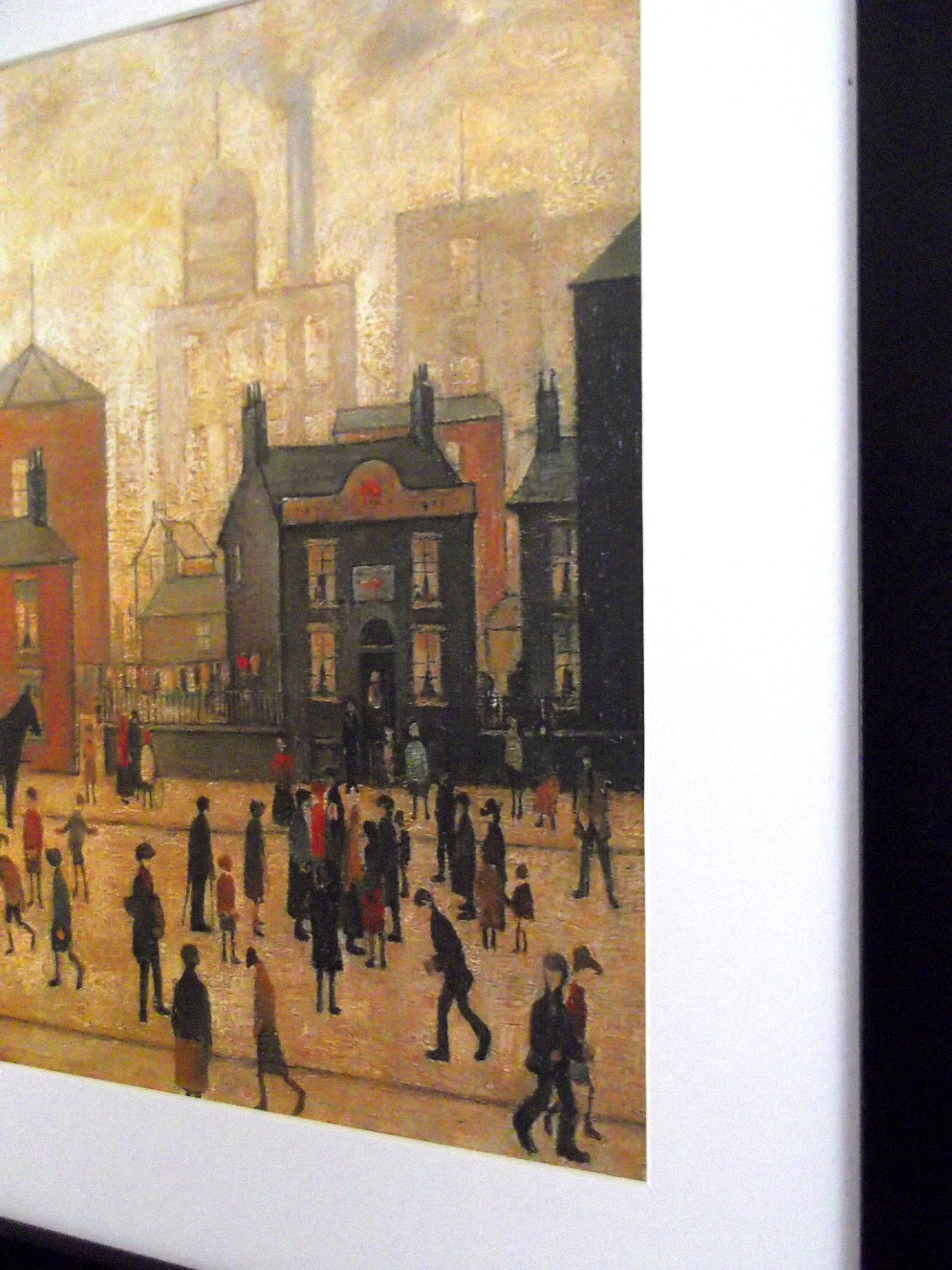 L S Lowry AUTHENTIC Art Print - Coming Home From The Mill - Satin Black Frame with White Mount and Textured Image