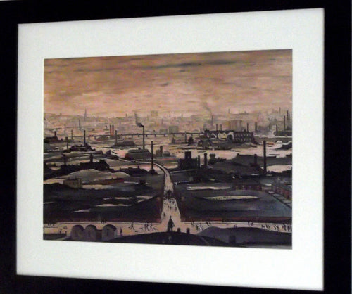L S Lowry Art Print - INDUSTRIAL LANDSCAPE  - Satin Black Frame with White mount and Textured Image