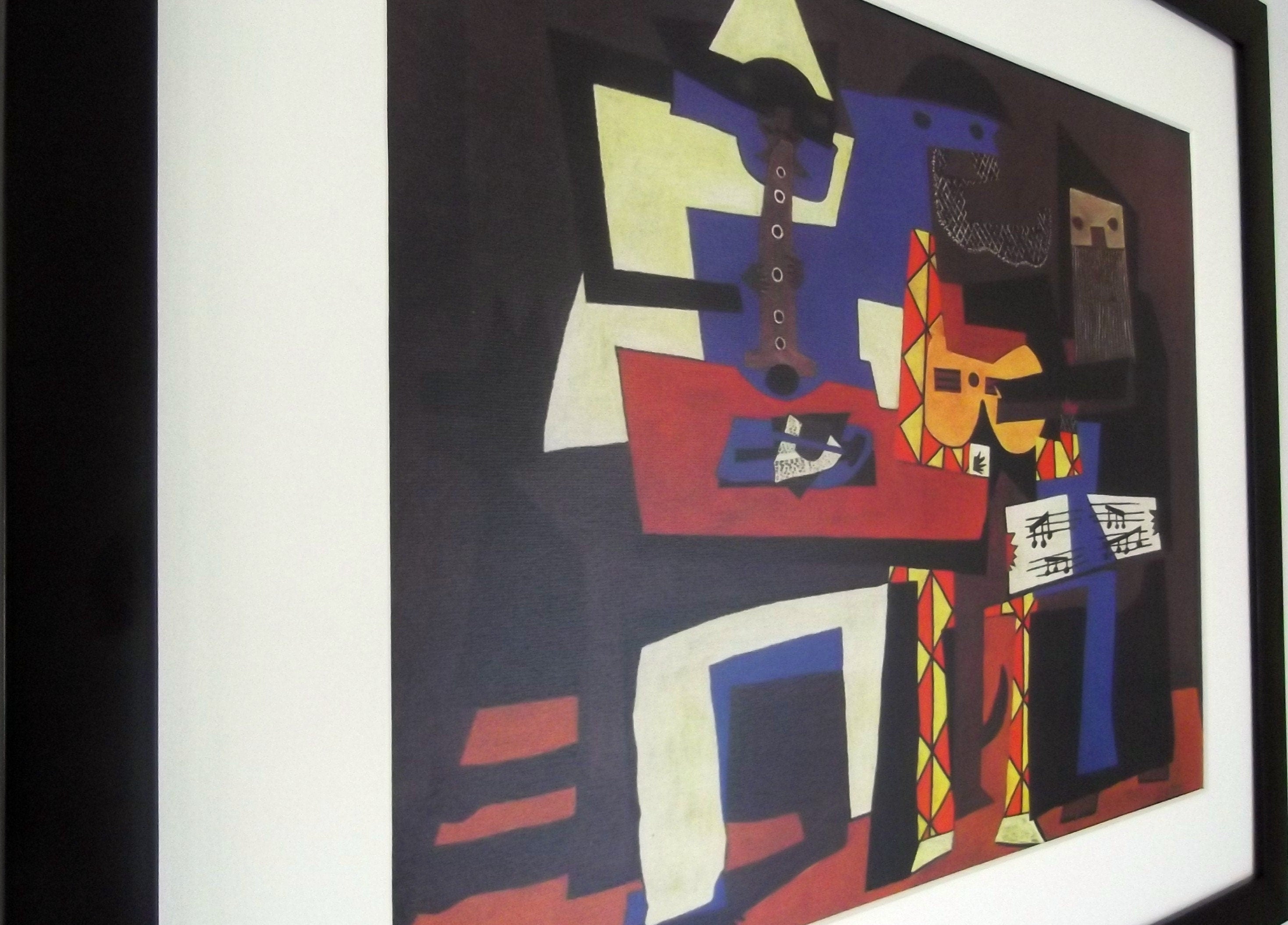 Pablo Picasso Print - THREE MUSICIANS - Black Frame with White Mount and Textured Image