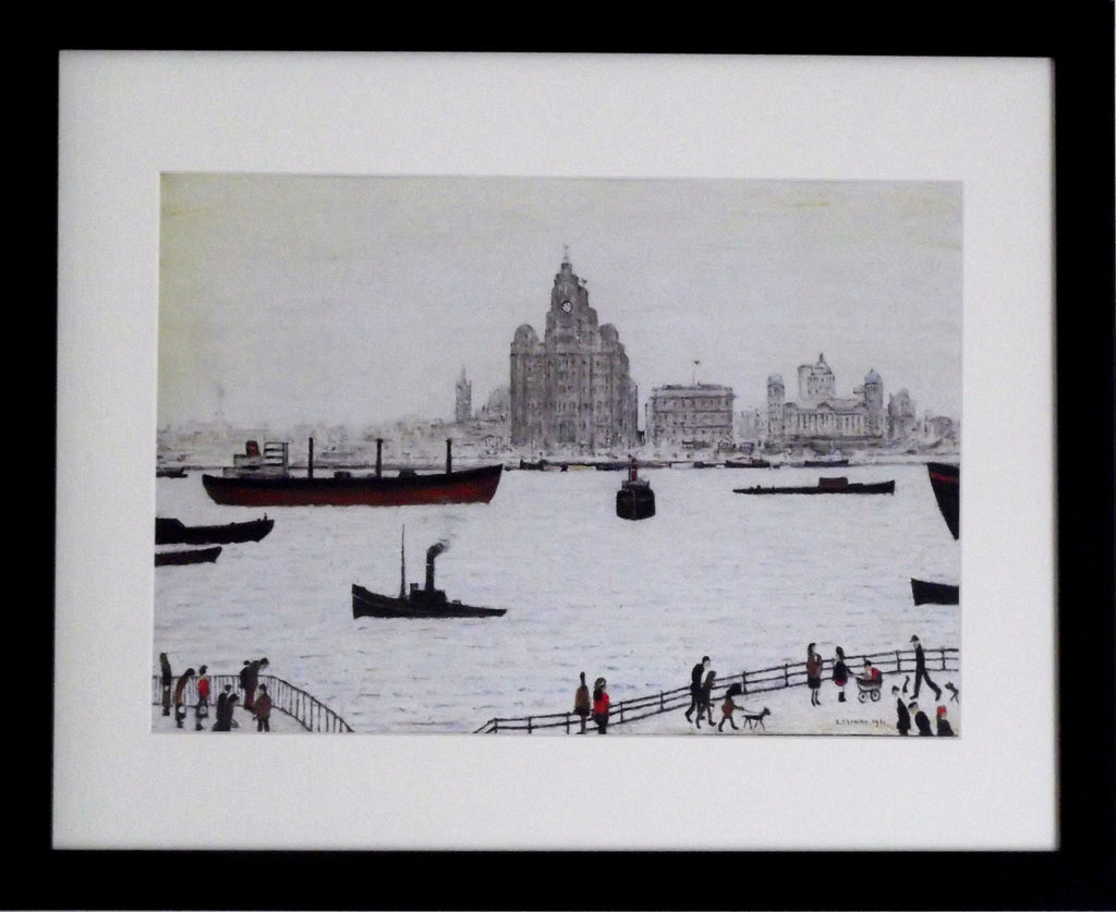 L S Lowry - Liver Building - Black Frame with Mount and textured Image
