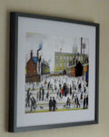 L S Lowry Print - Mill Scene With Figures - Grey Frame with Mount and Textured Image