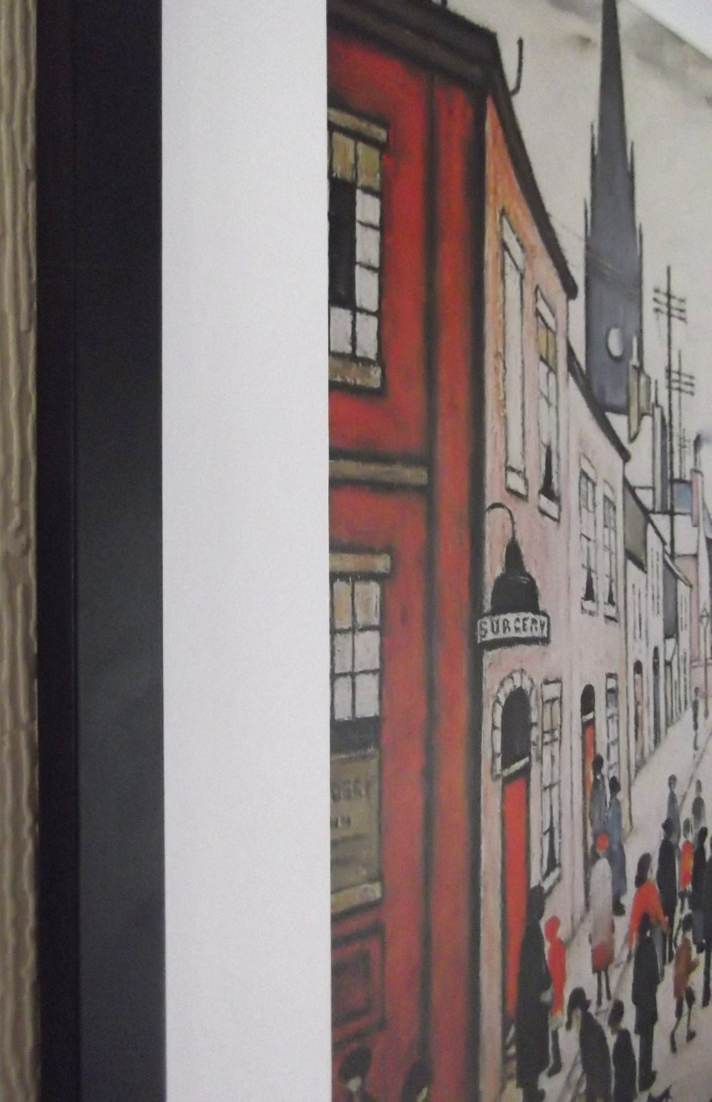 L S Lowry AUTHENTIC Art Print - ORGAN GRINDER - Black Frame with Mount and Textured Image