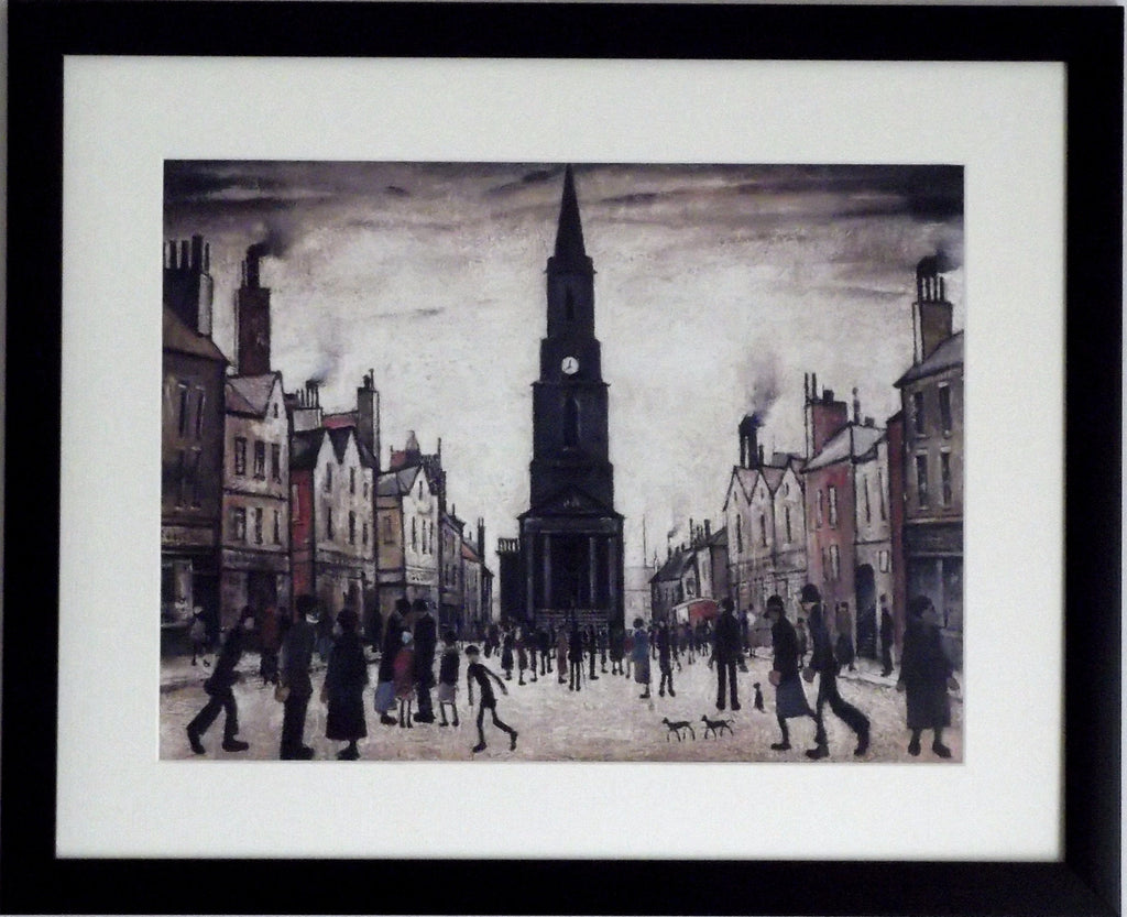 L S Lowry Print - BERWICK upon TWEED - Black Frame with mount and Textured Image