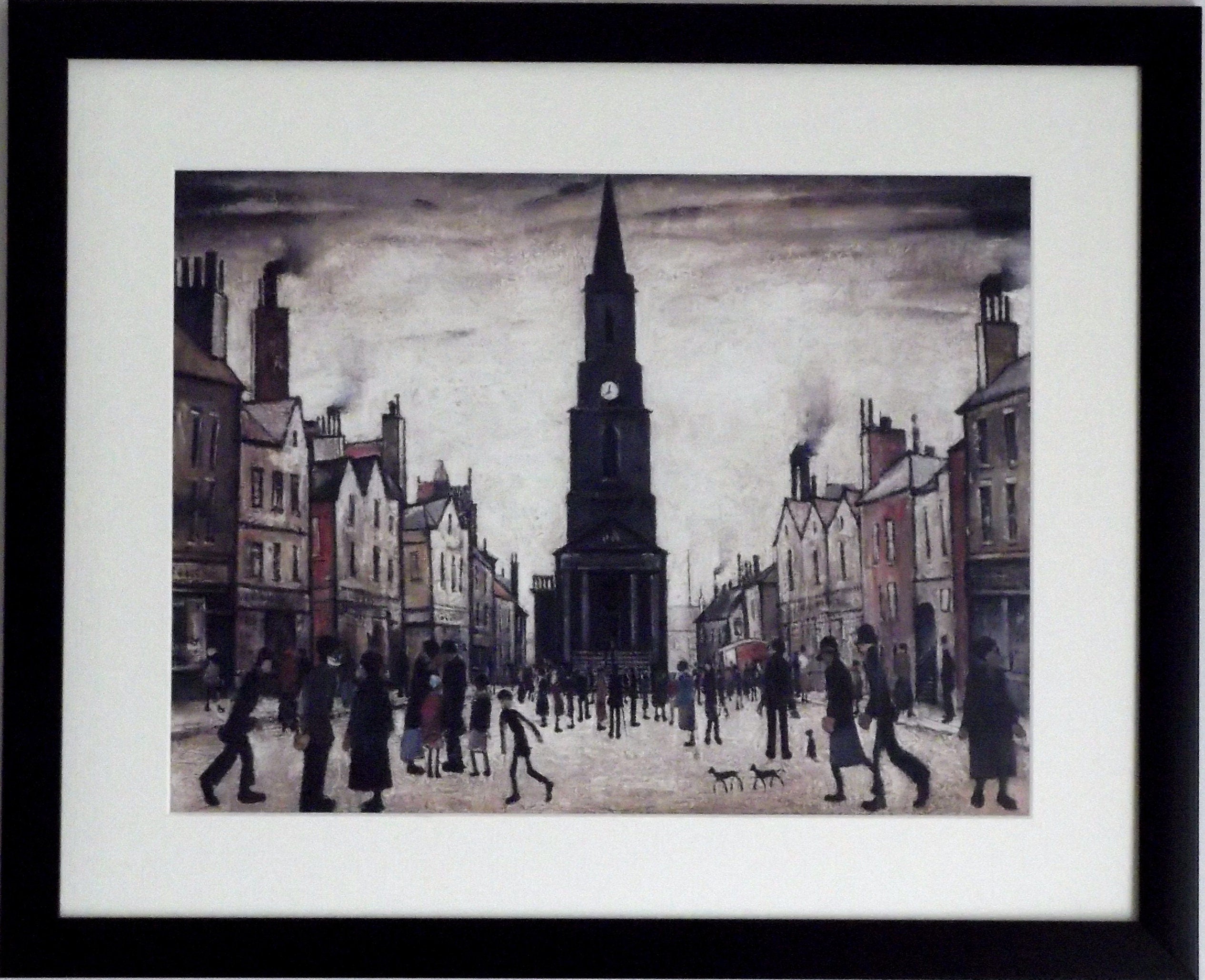 L S Lowry Print - BERWICK upon TWEED - Black Frame with mount and Textured Image