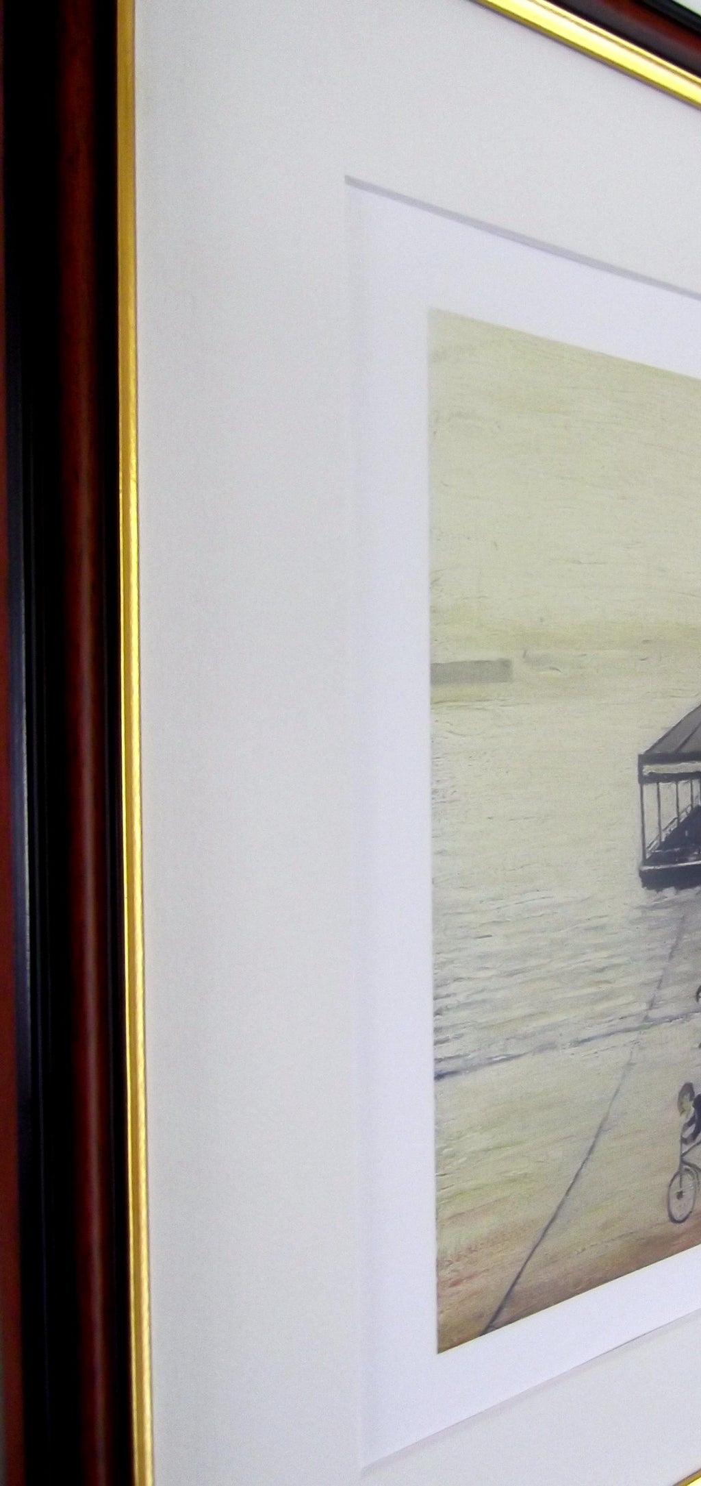 L S Lowry Print - Floating Bridge Southampton - Walnut Finish Frame with Mount and Textured Image