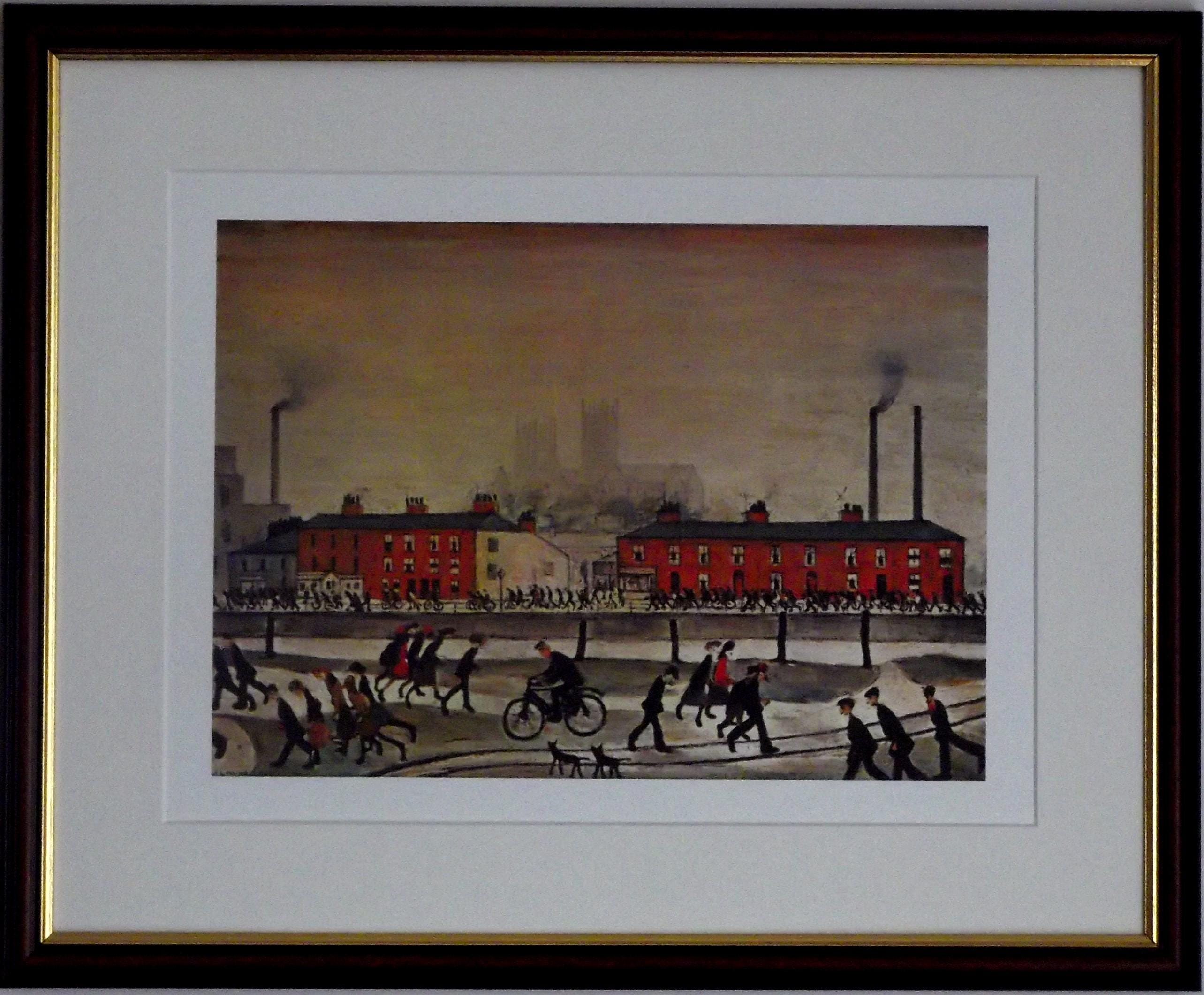 L S Lowry AUTHENTIC Print - LINCOLN - Walnut Finish Frame with  Mount and Textured Image