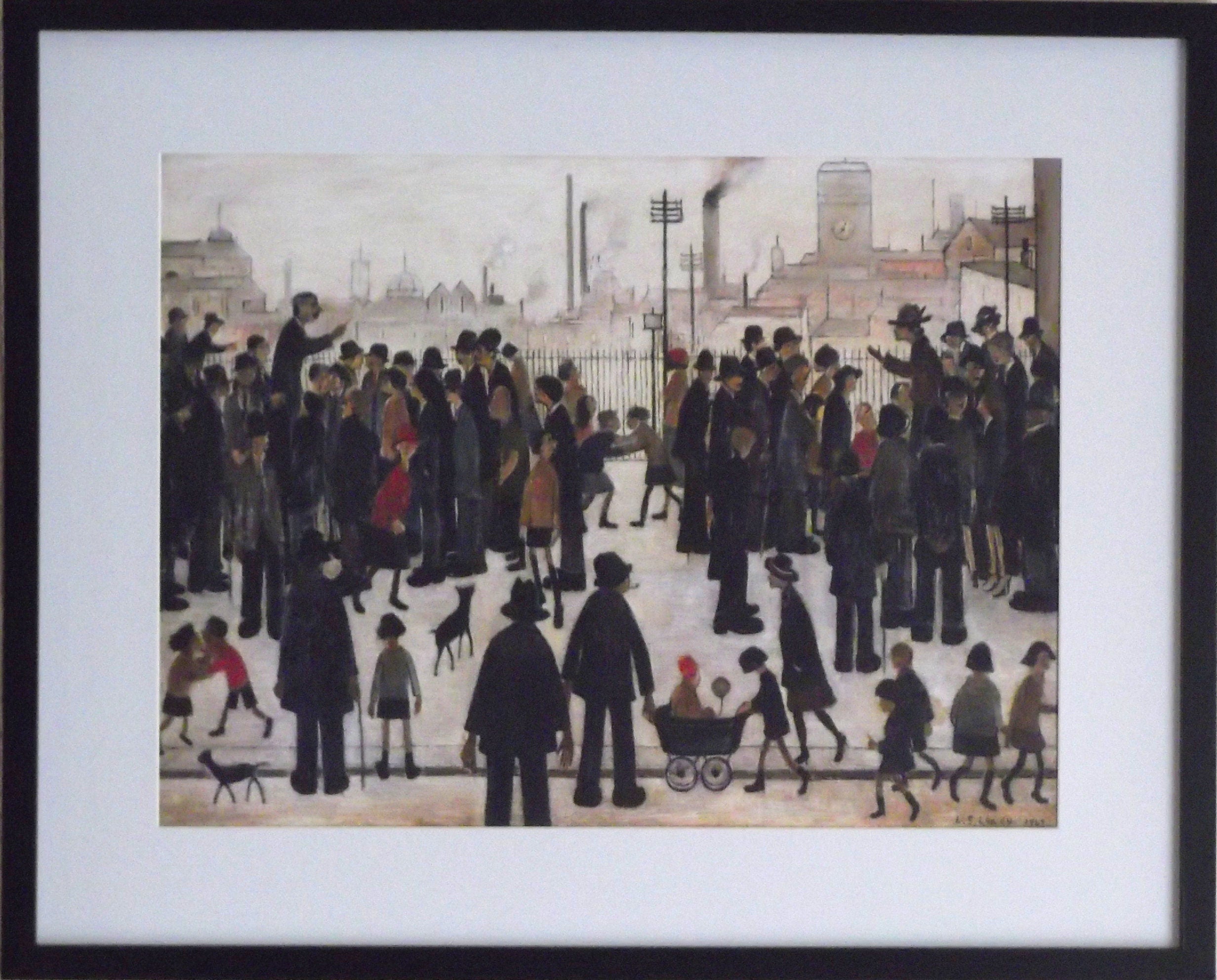 L S Lowry Print - RIVAL CANDIDATES - Black Frame with Mount and Textured Paper