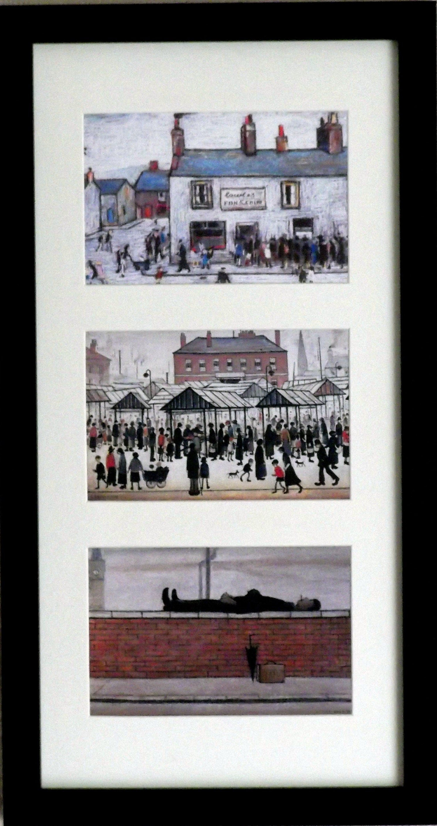 Three in One - L S Lowry 7 x 5inch Textured Prints With Mount and 21 x 11inch Frame