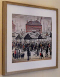 L S Lowry Art Print - Market Scene - Light Oak Finish Frame with White mount and Textured Image