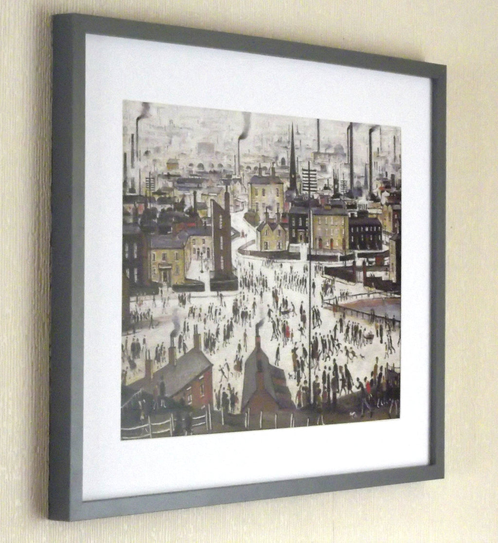 L S Lowry Art Print - A Lancashire Town - Satin Grey Frame with White mount and Textured Image