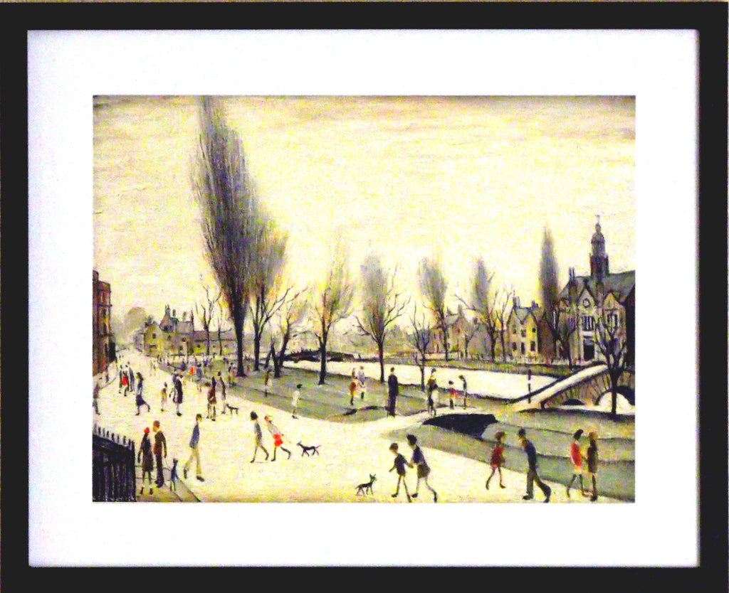 L S Lowry Print - BOURTON on the WATER - Black Frame with Mount and Textured Image