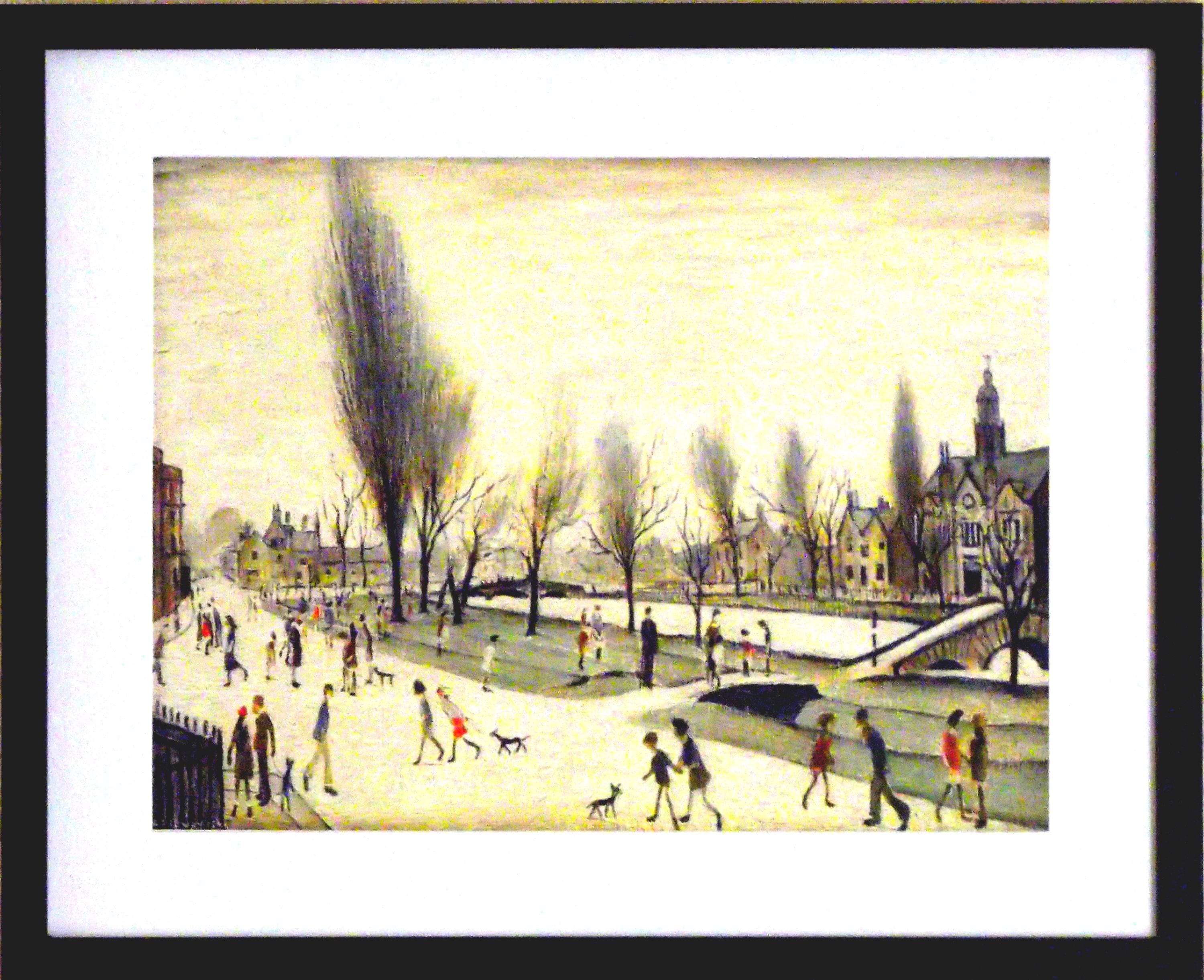 L S Lowry Print - BOURTON on the WATER - Black Frame with Mount and Textured Image