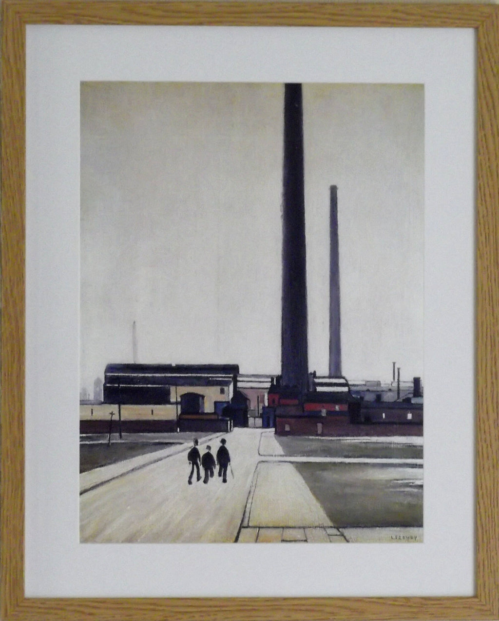 L S Lowry Art Print - Factory at WIDNES - Light Oak Finish Frame with White mount and Textured Image