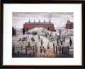 L S Lowry Art Print - School Playground - Walnut Finish Frame with White mount and Textured Image