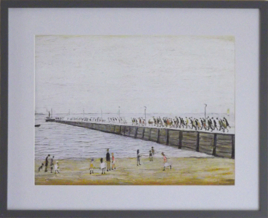 L S Lowry Print - Jetty At Knott End - Grey Frame with Mount and Textured Image