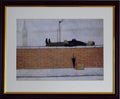L S Lowry Print - Man on a Wall - Walnut Finish Frame with White Mount and Textured Image