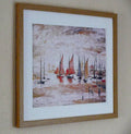L S Lowry Art Print - SAIL BOATS - Light Oak Finish Frame with DOUBLE White mount and Textured Image