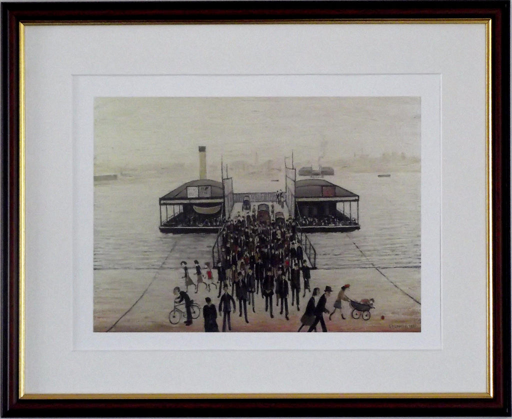 L S Lowry Print - Floating Bridge Southampton - Walnut Finish Frame with Mount and Textured Image