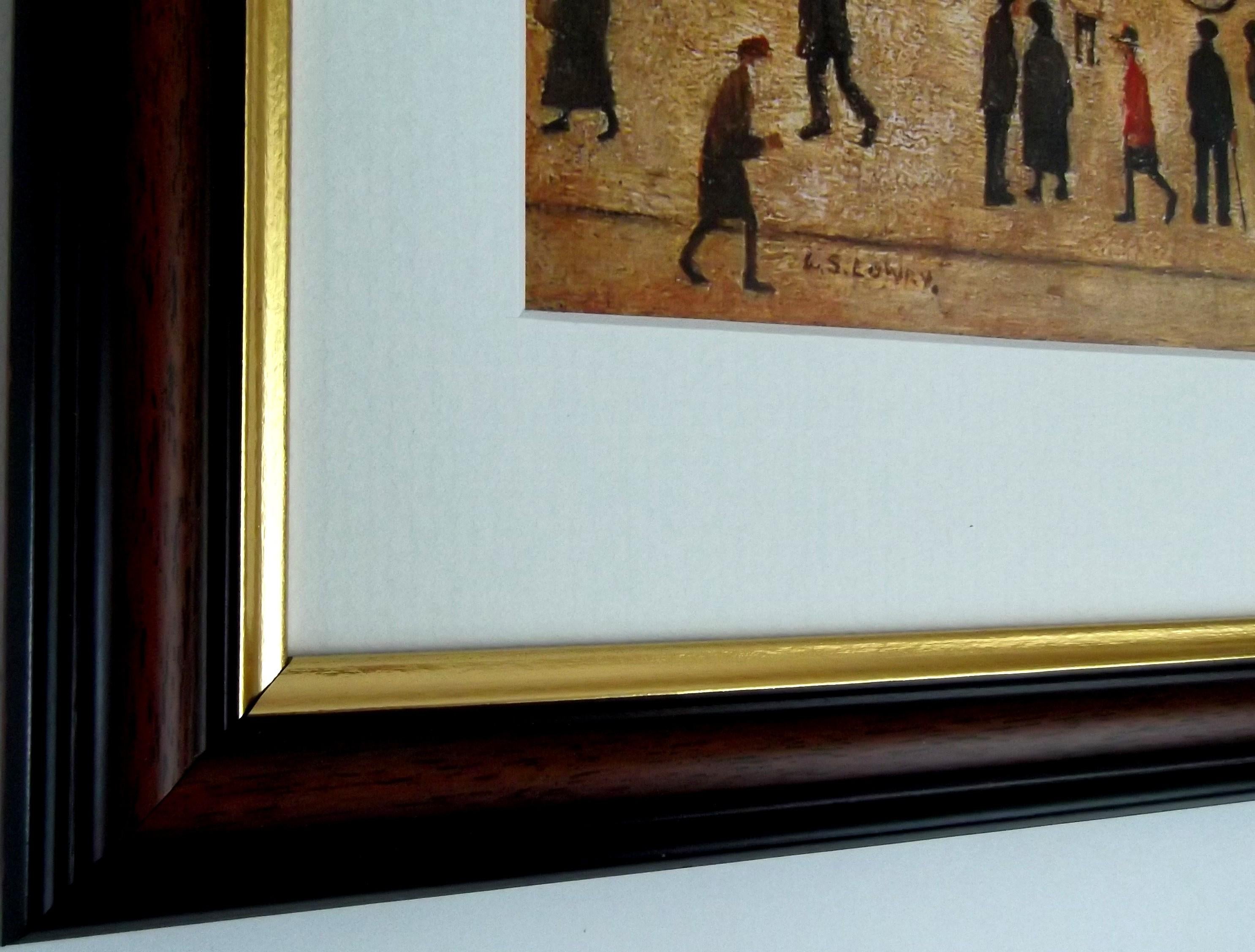 L S Lowry Print – Coming Home From The Mill - Walnut Finish Frame with Mount and Textured Image