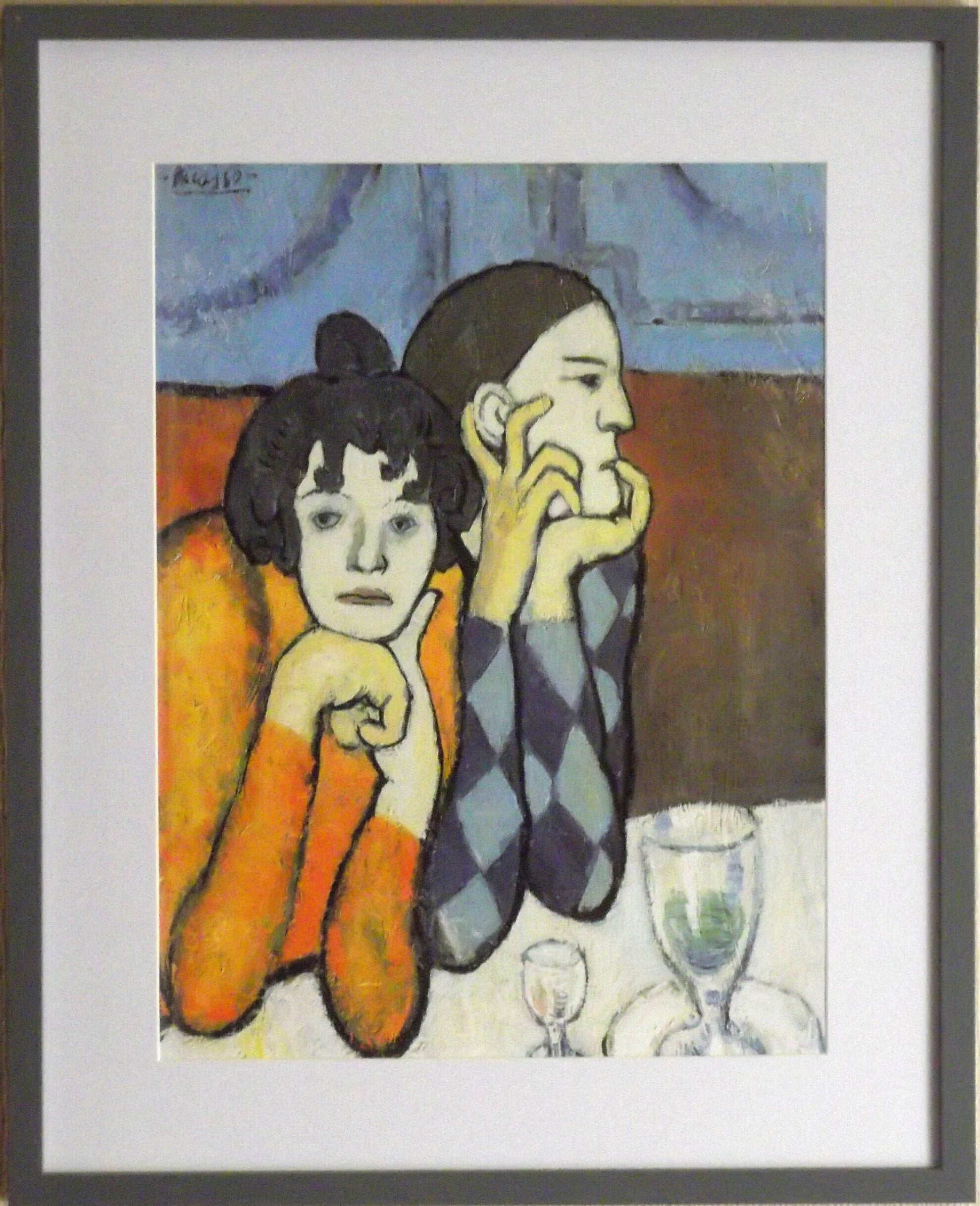Pablo Picasso Print - Two Saltimbanques - Grey Frame with White Mount and Textured Image
