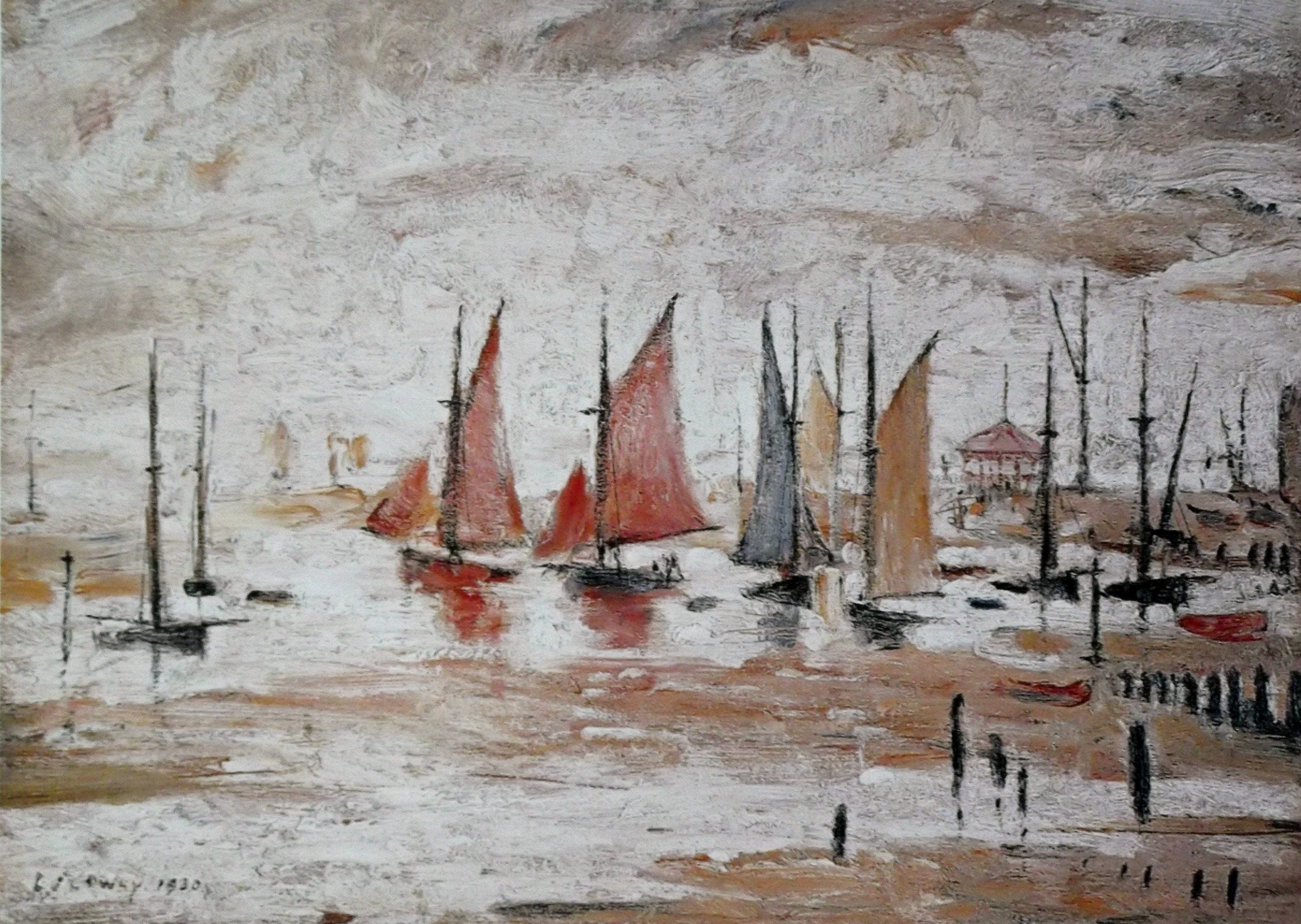 L S Lowry AUTHENTIC Print - Sail Boats - Textured Image with Fine Art Coating
