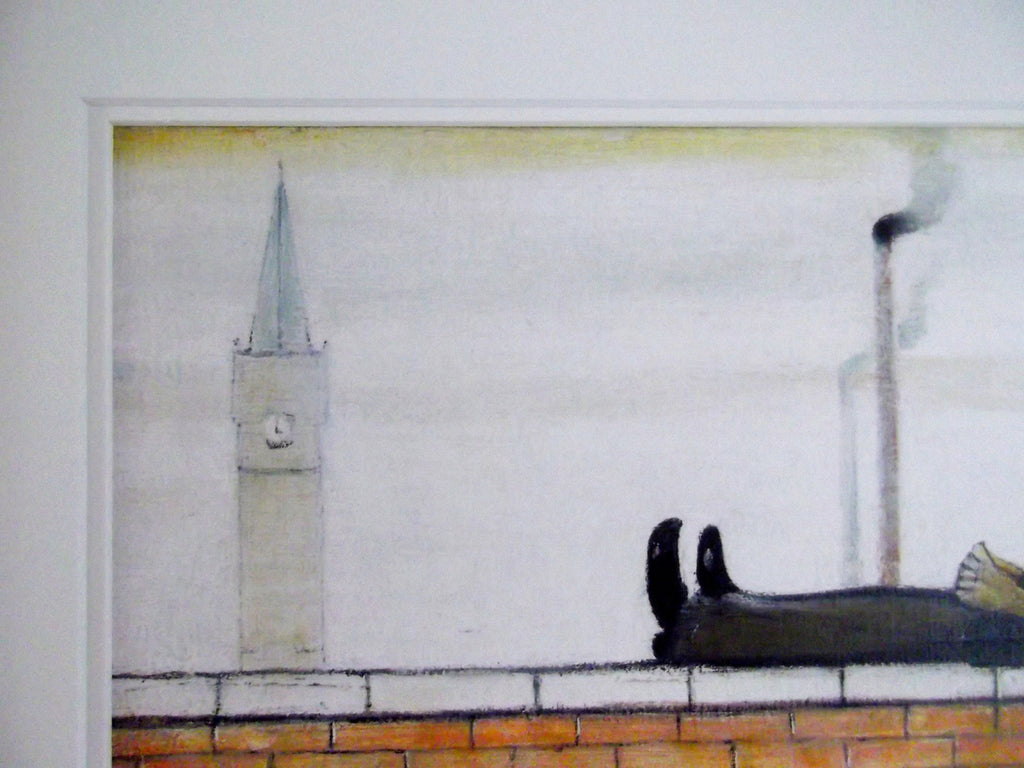 L.S. Lowry Print – Man on Wall - Black Frame with DOUBLE White Mount and Textured Image