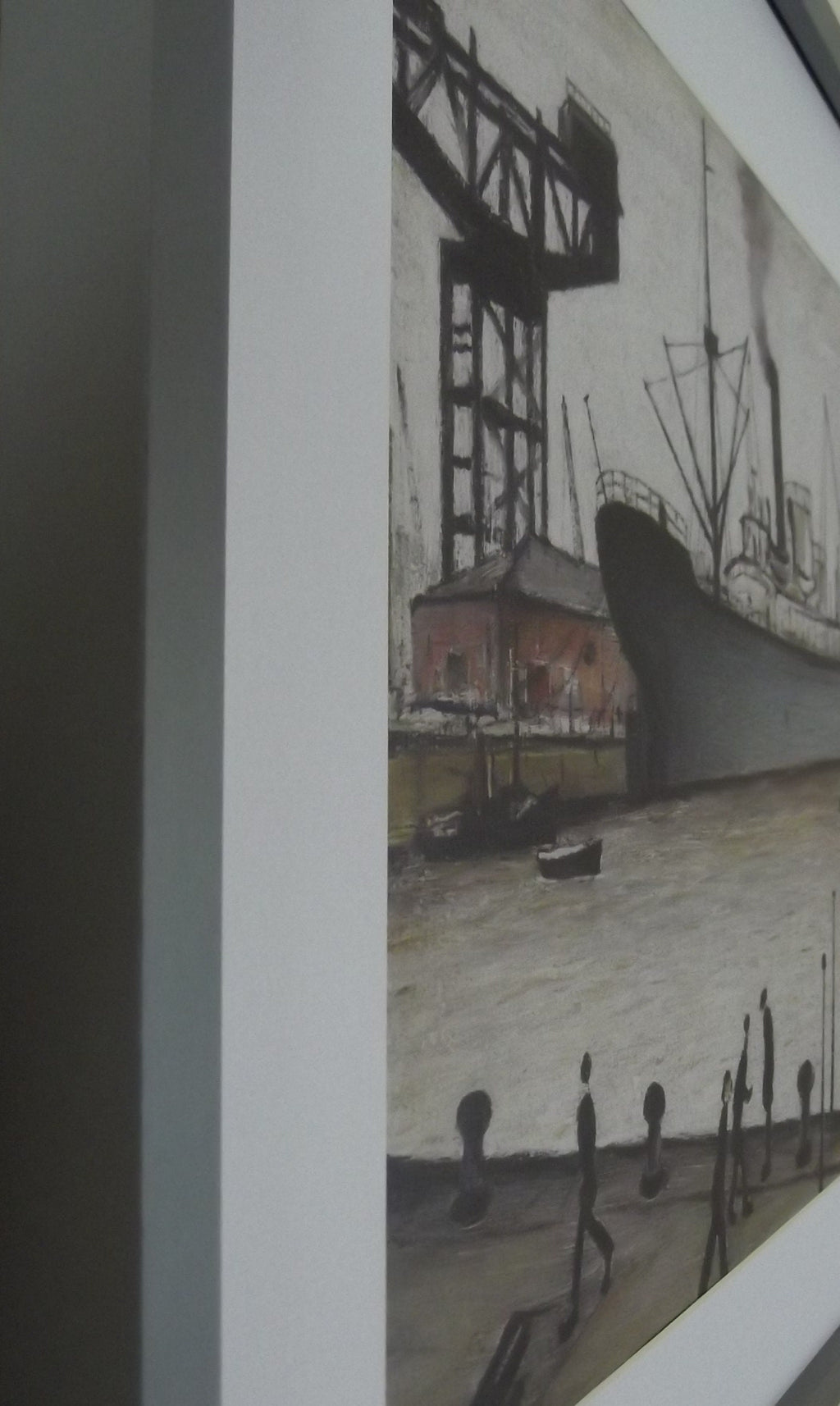 L S Lowry Print - Queens Dock GLASGOW - Grey Frame with White Mount and Textured Image
