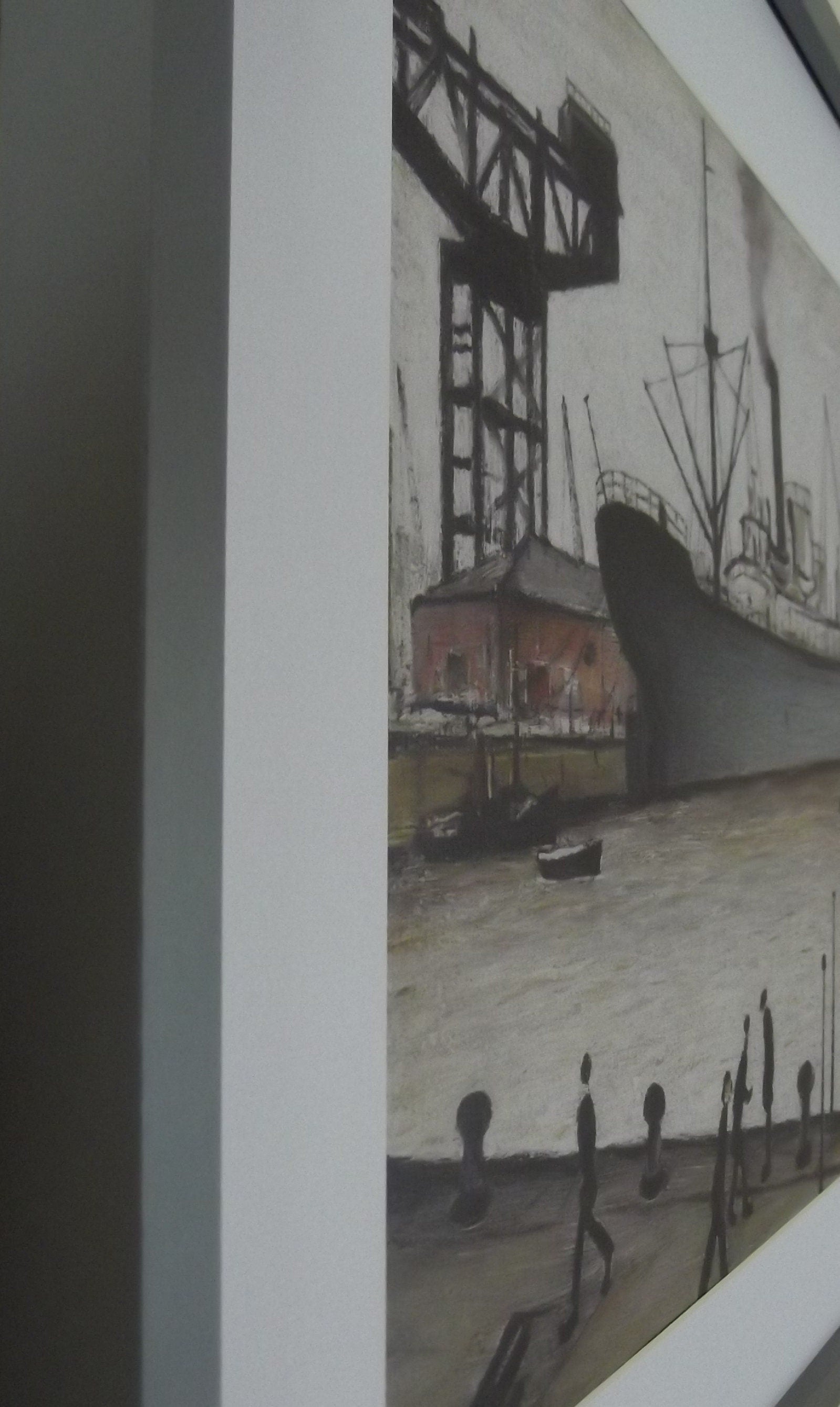 L S Lowry Print - Queens Dock GLASGOW - Grey Frame with White Mount and Textured Image