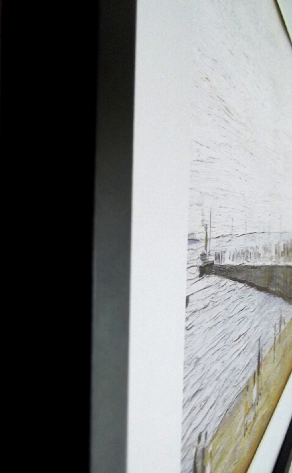 L S Lowry Print - Jetty at Knott End - Black Frame with Mount and Textured Image