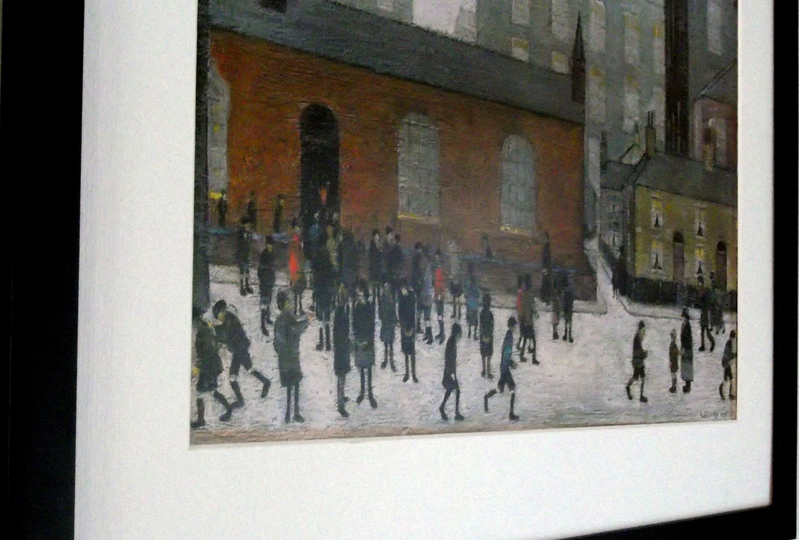 L S Lowry AUTHENTIC Art Print - Coming Out Of School - Black Frame with Mount and Textured Image
