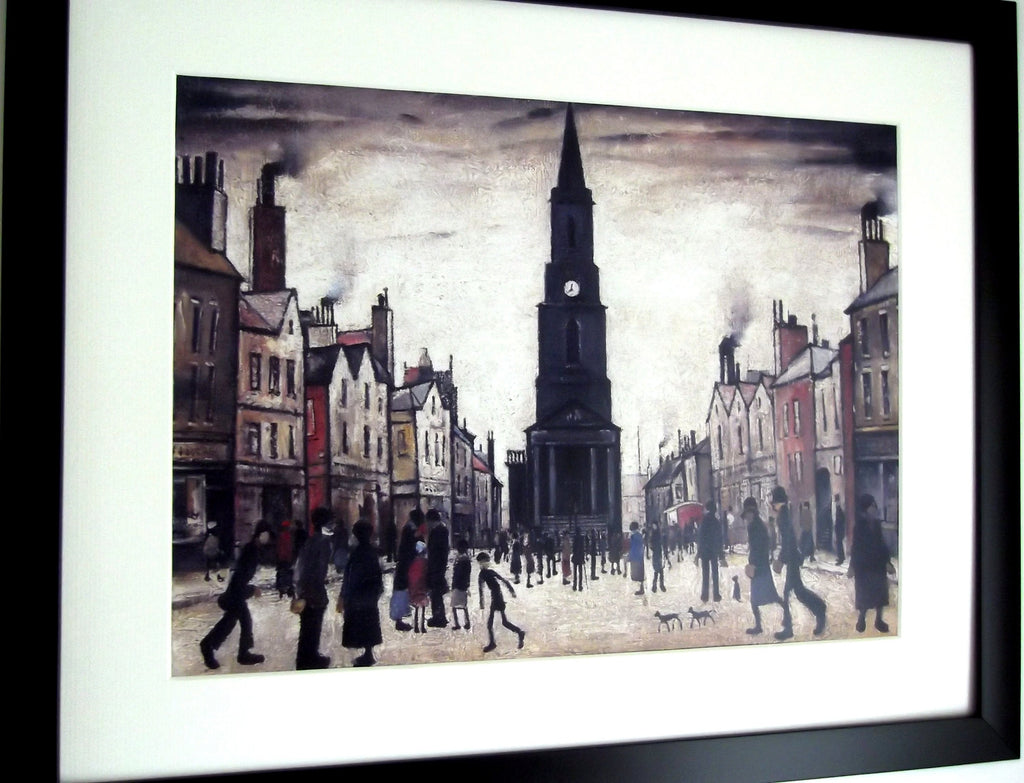 L S Lowry Print - BERWICK upon TWEED - Black Frame with mount and Textured Image