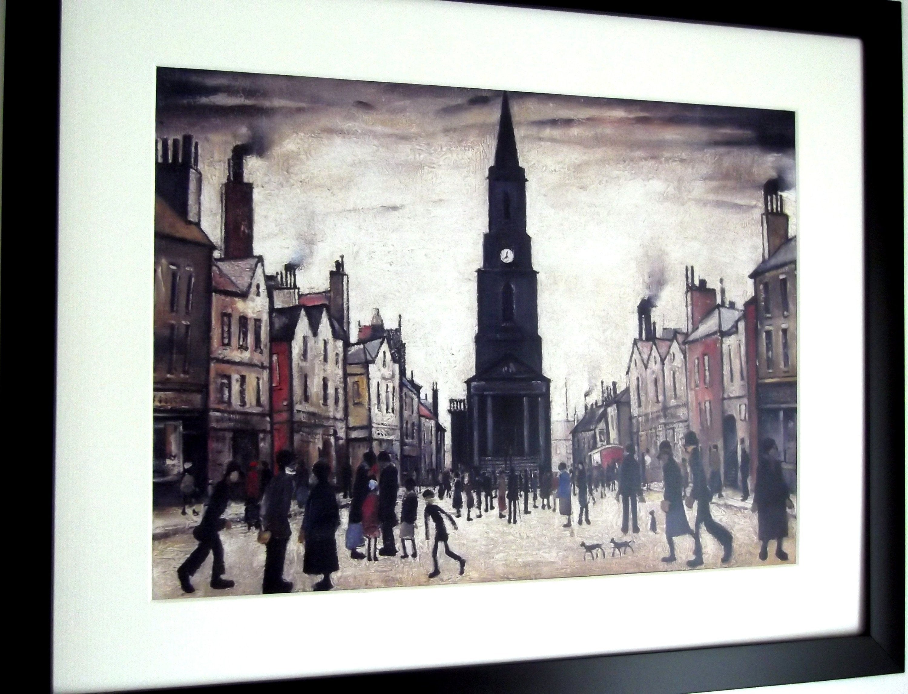 L S Lowry Print - BERWICK upon TWEED - Black Frame with mount and Textured Image