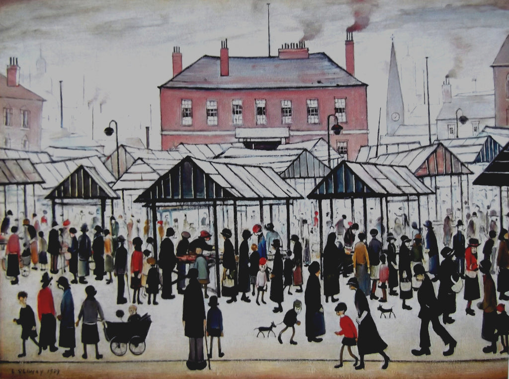 L S Lowry AUTHENTIC Print - MARKET SCENE- Textured Image with Fine Art Coating