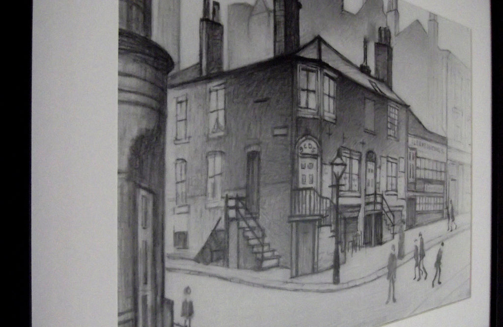 L S Lowry Print - Great Ancoats Street - Black Frame with Mount and Textured Image